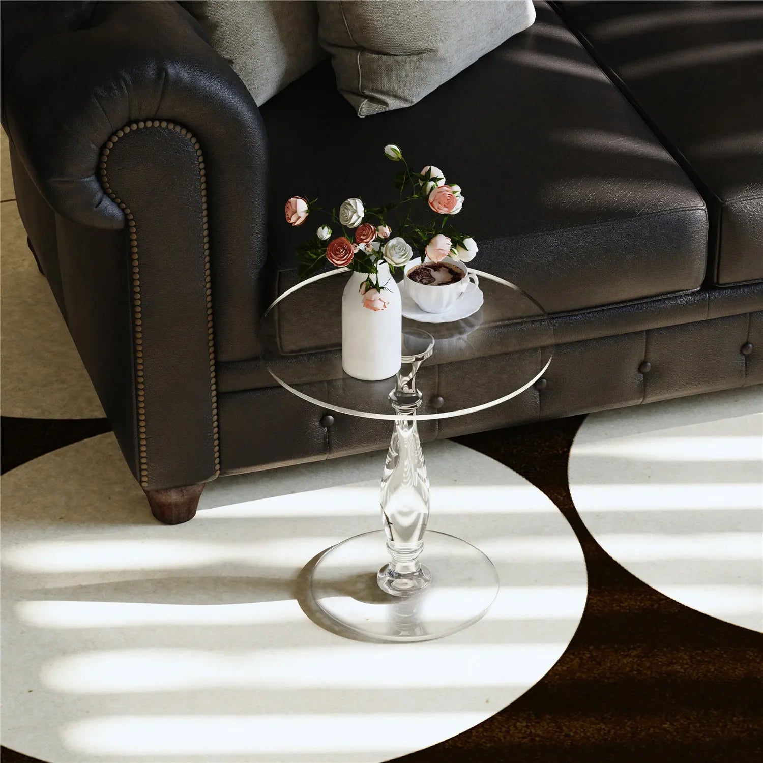 Aurelin Round Transparent Acrylic Side Table | Modern Roman Column Accent Table