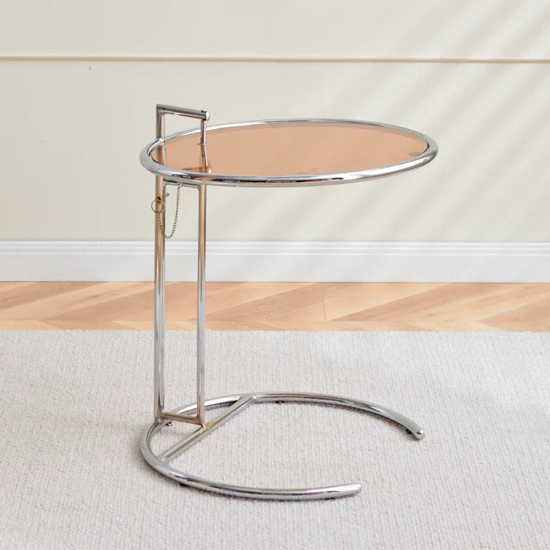 Solvane Glass Coffee Table | Scandinavian Stainless Steel Side Table with Adjustable Height | Modern Minimalist Tea & Nightstand Table | 50 × 50 cm