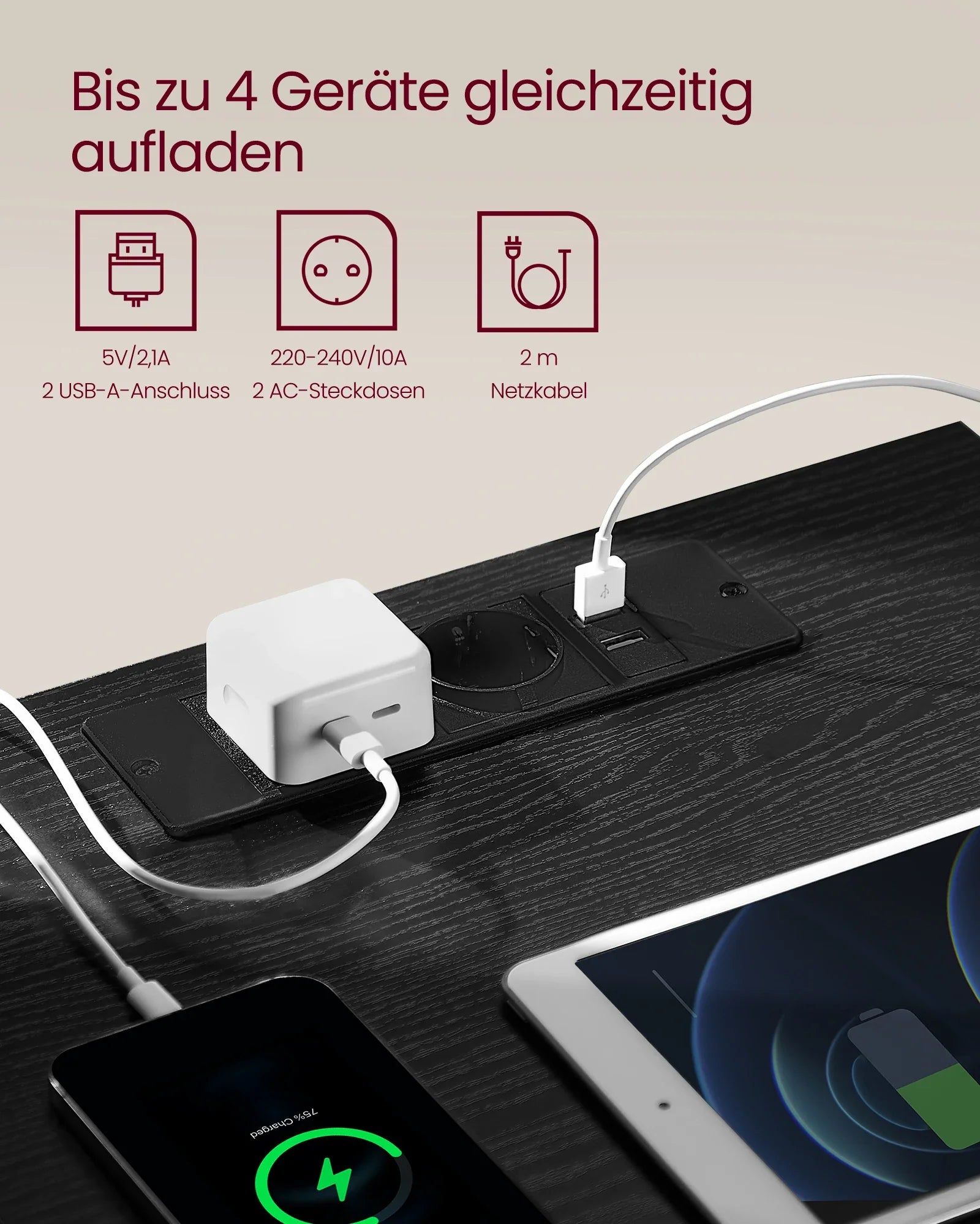 Sereva Nightstand Set of 2 with Outlets & USB Ports | Modern Bedside Tables with Charging Station | 2 Drawer Storage Cabinets