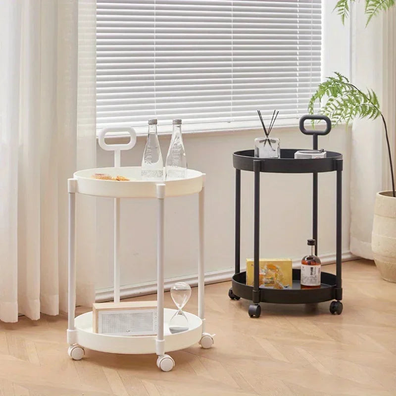 Aetherelle 2-Tier Side Table on Wheels | Mobile Storage & Serving Cart with Handle | Modern Multi-Use Coffee & Side Table | Compact Rolling Trolley | D40 × H55 cm
