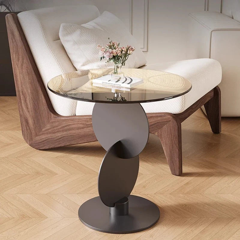 Lioren Round Glass Side Table | Minimalist Luxury End Table for Living Room & Bedroom