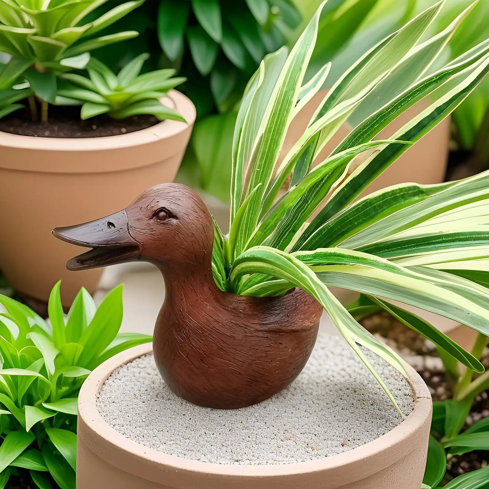 Duck-Shaped Plant Pot Avinara Duck | Handmade Resin Flower Pot | Indoor Outdoor Decorative Accent | Balcony Garden Windowsill