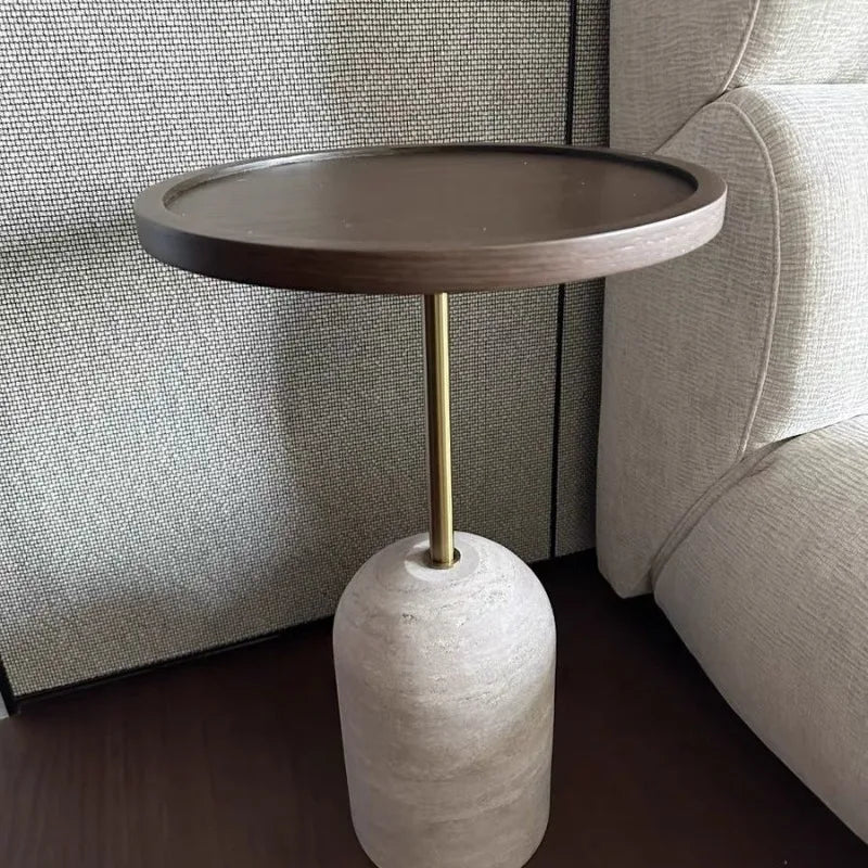 Marvellayne Round Side Table with Gravel Base | Modern Stainless Steel Accent Table | Luxury Sofa Side Table 40 cm