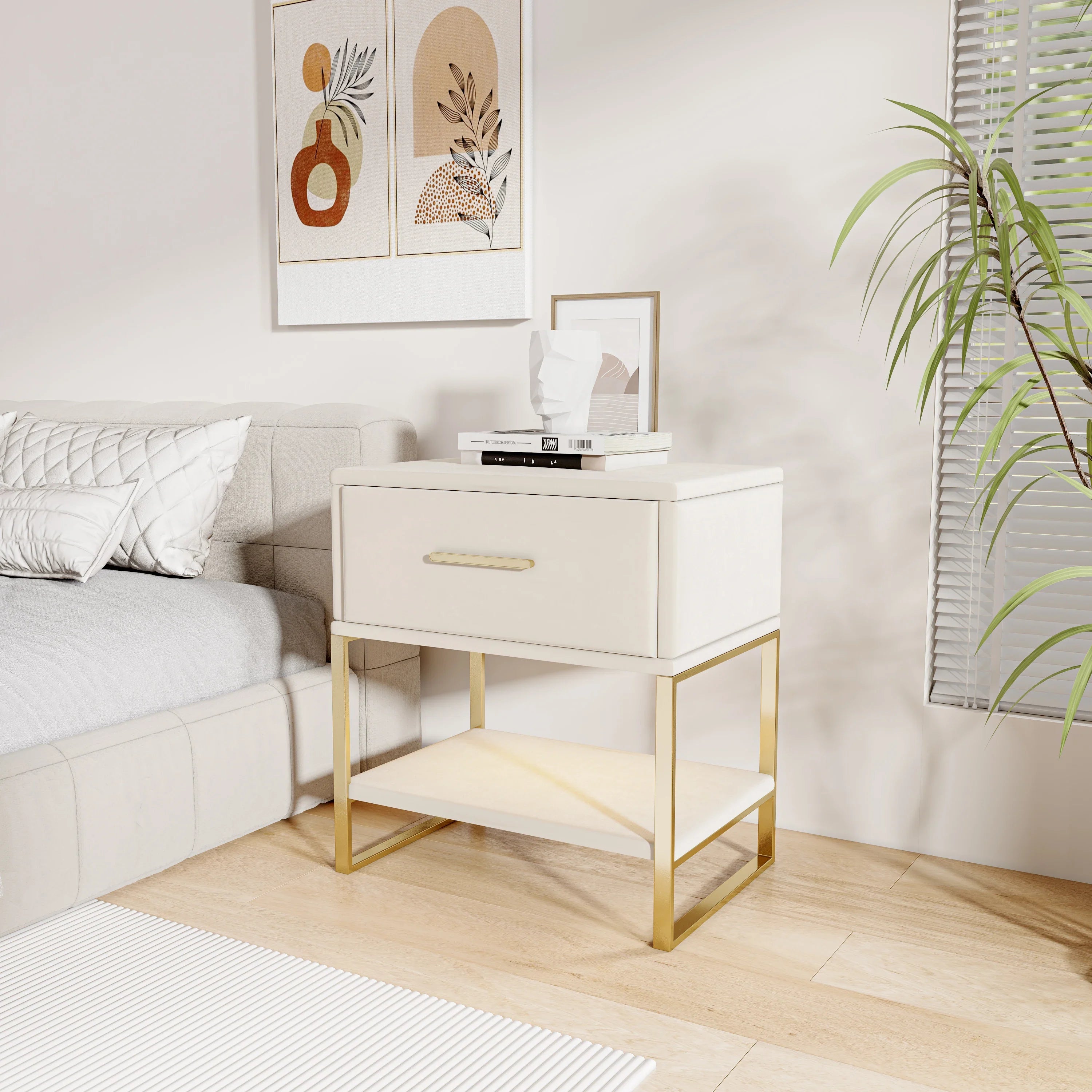 Virelio Nightstand Set of 2 with Drawer and Open Shelf | Modern Bedside Tables for Bedroom or Living Room | Stylish Compact Storage