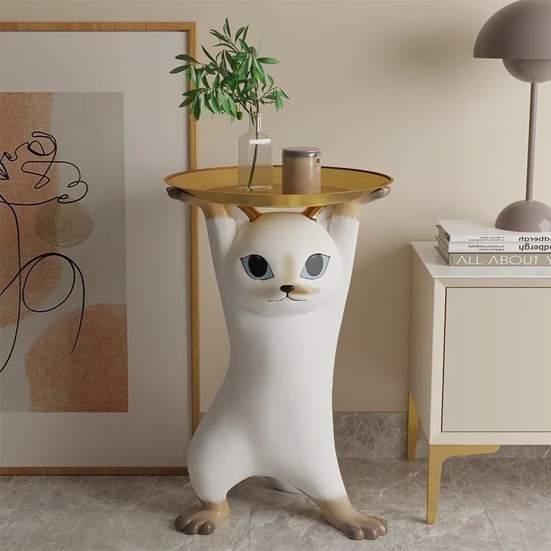 Phanora Cat Figure Side Table | Decorative Resin Coffee Table for Living Room | Playful Statement Accent Table for Sofa & Lounge | Modern Artistic Home Decor