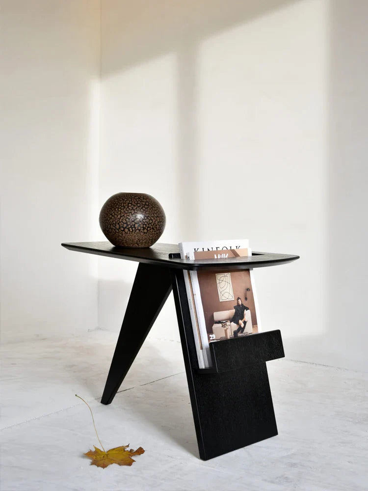 Trevanno Solid Wood Triangular Side Table | Nordic Magazine Rack End Table | Modern Corner Sofa Table