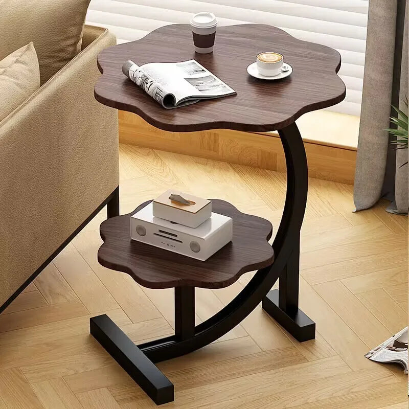 Caliora Luxe Two-Tier Movable Side Table | Modern Compact Coffee & Nightstand Table | Wooden Metal Storage Table for Living Room, Bedroom & Balcony | D40 × H62 cm