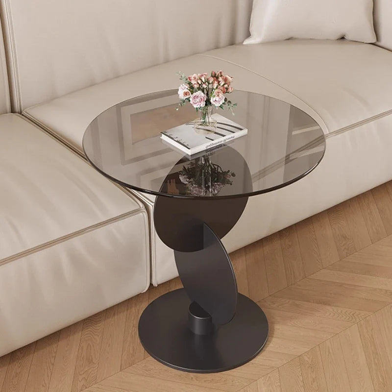 Lioren Round Glass Side Table | Minimalist Luxury End Table for Living Room & Bedroom