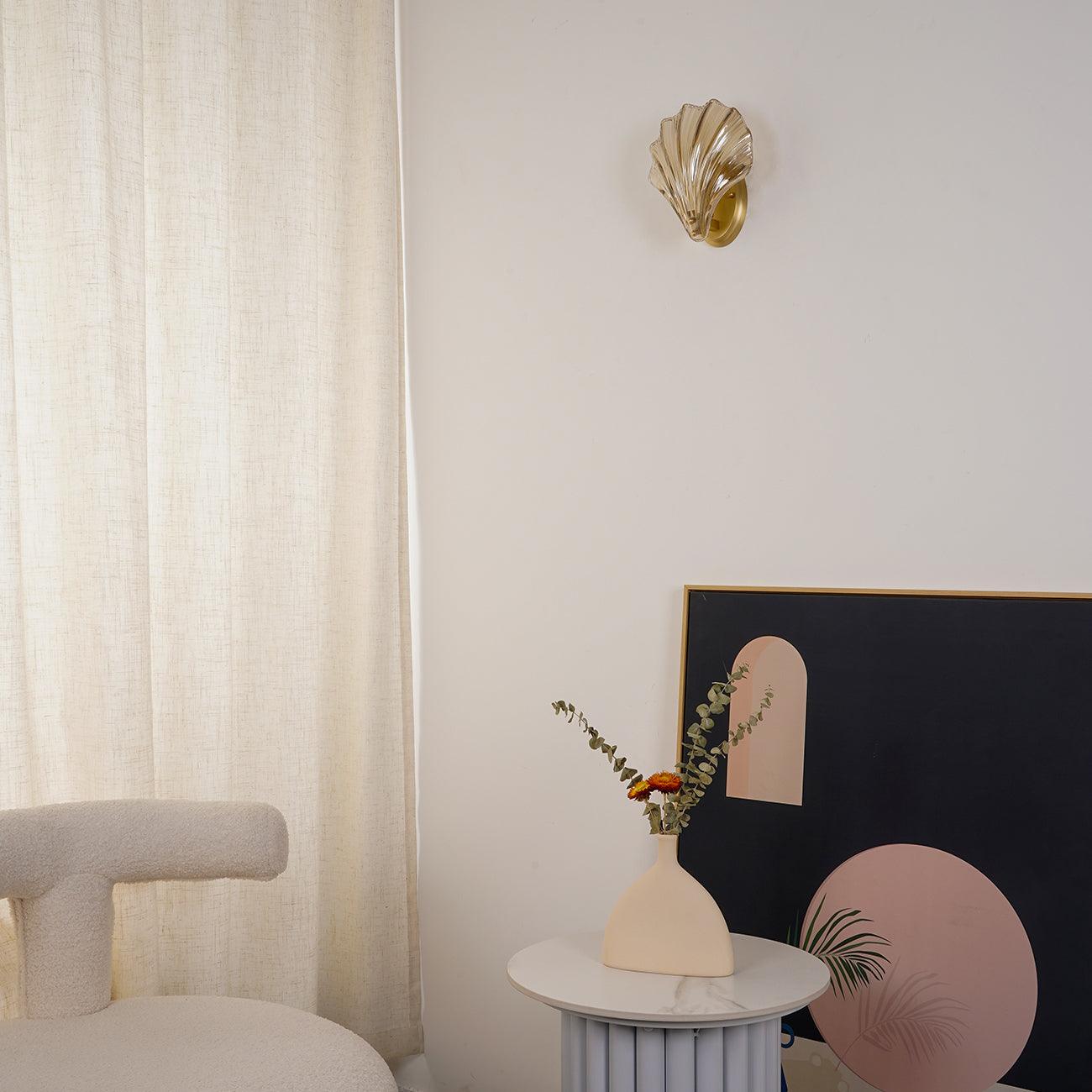 Coastal Shell Wall Light for Bedroom & Living Room | Brass Glass Nautical Wall Lamp | E14 LED or Edison Bulb | 20cm