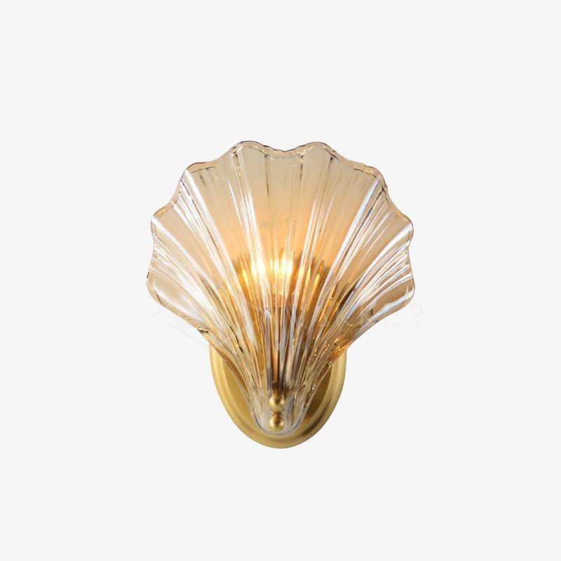 Coastal Shell Wall Light for Bedroom & Living Room | Brass Glass Nautical Wall Lamp | E14 LED or Edison Bulb | 20cm
