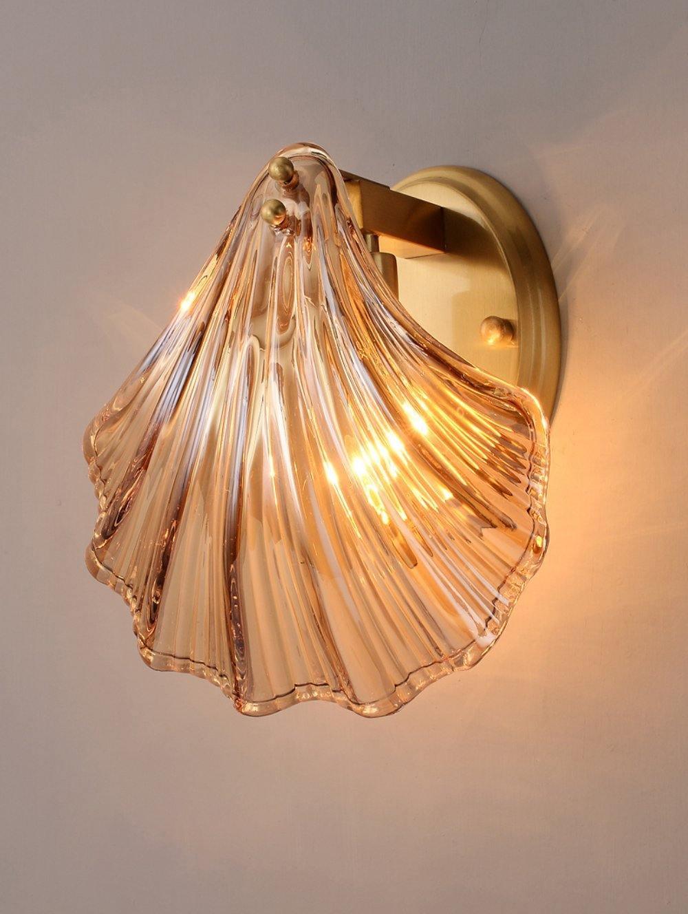 Coastal Shell Wall Light for Bedroom & Living Room | Brass Glass Nautical Wall Lamp | E14 LED or Edison Bulb | 20cm