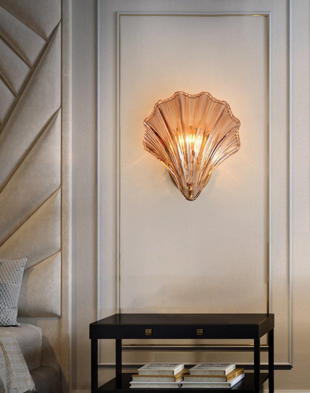 Coastal Shell Wall Light for Bedroom & Living Room | Brass Glass Nautical Wall Lamp | E14 LED or Edison Bulb | 20cm
