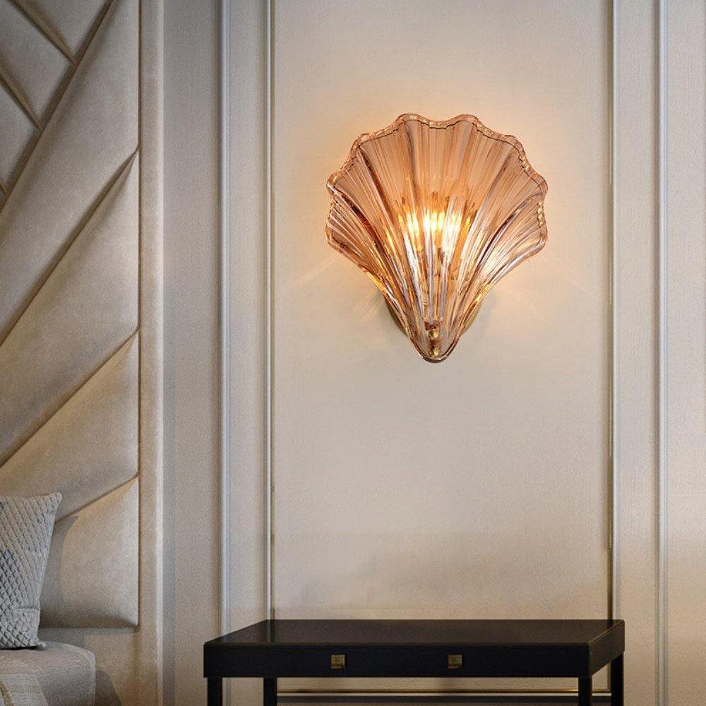 Coastal Shell Wall Light for Bedroom & Living Room | Brass Glass Nautical Wall Lamp | E14 LED or Edison Bulb | 20cm