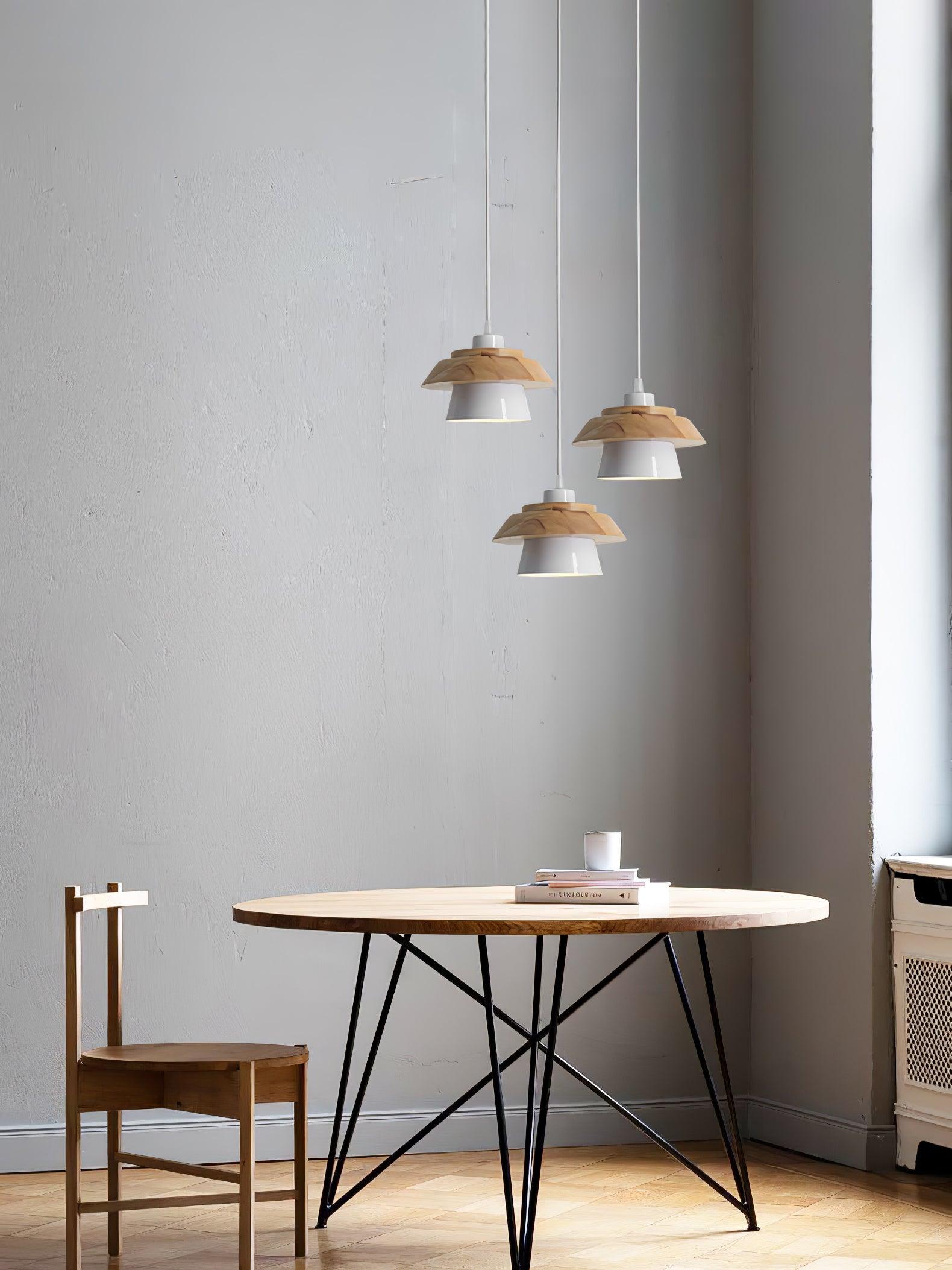 Stone Wood Pendant Lamp Natural Hanging Ceiling Light | E26/E27 Socket | Metal & Wood Design | 150cm Adjustable Cable