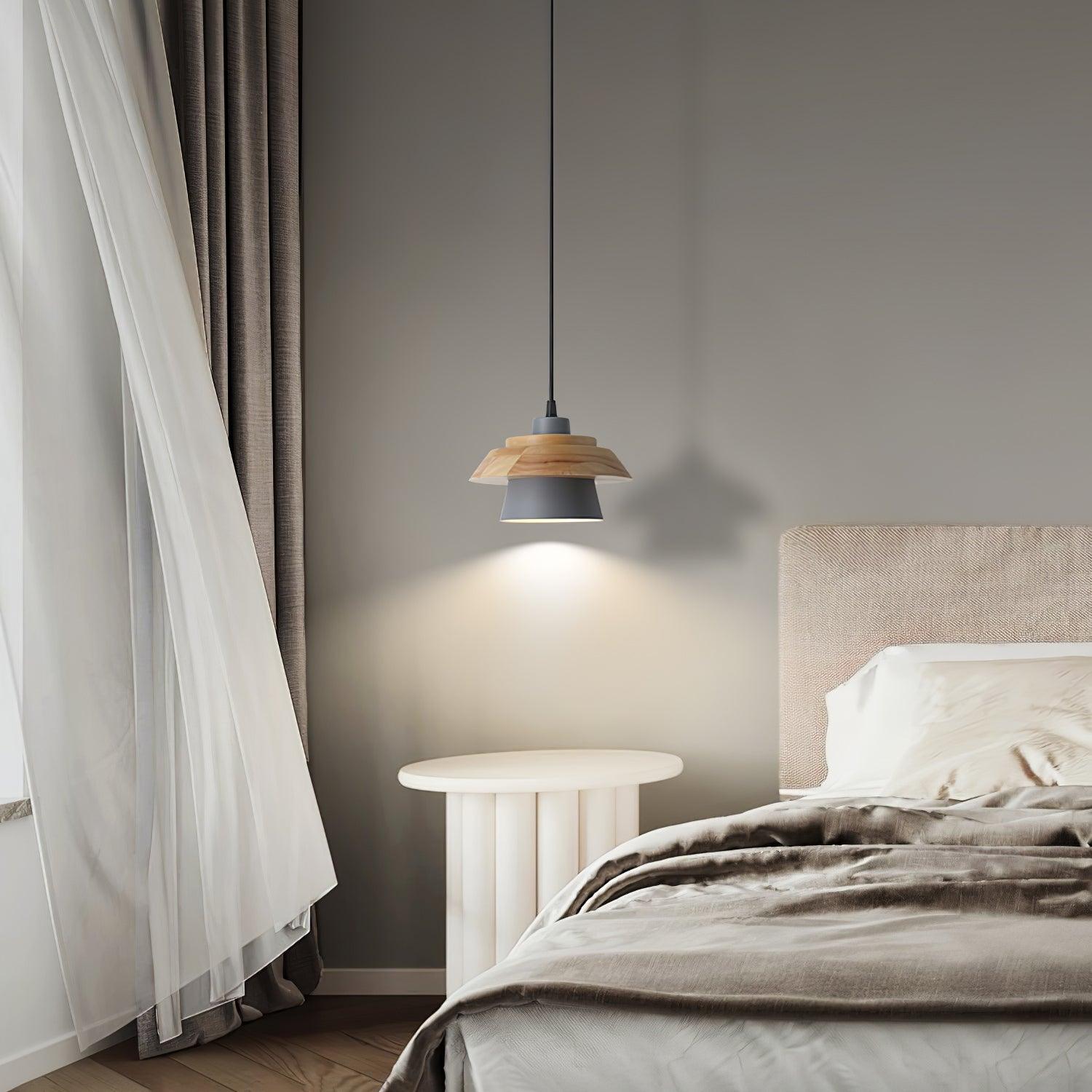 Stone Wood Pendant Lamp Natural Hanging Ceiling Light | E26/E27 Socket | Metal & Wood Design | 150cm Adjustable Cable