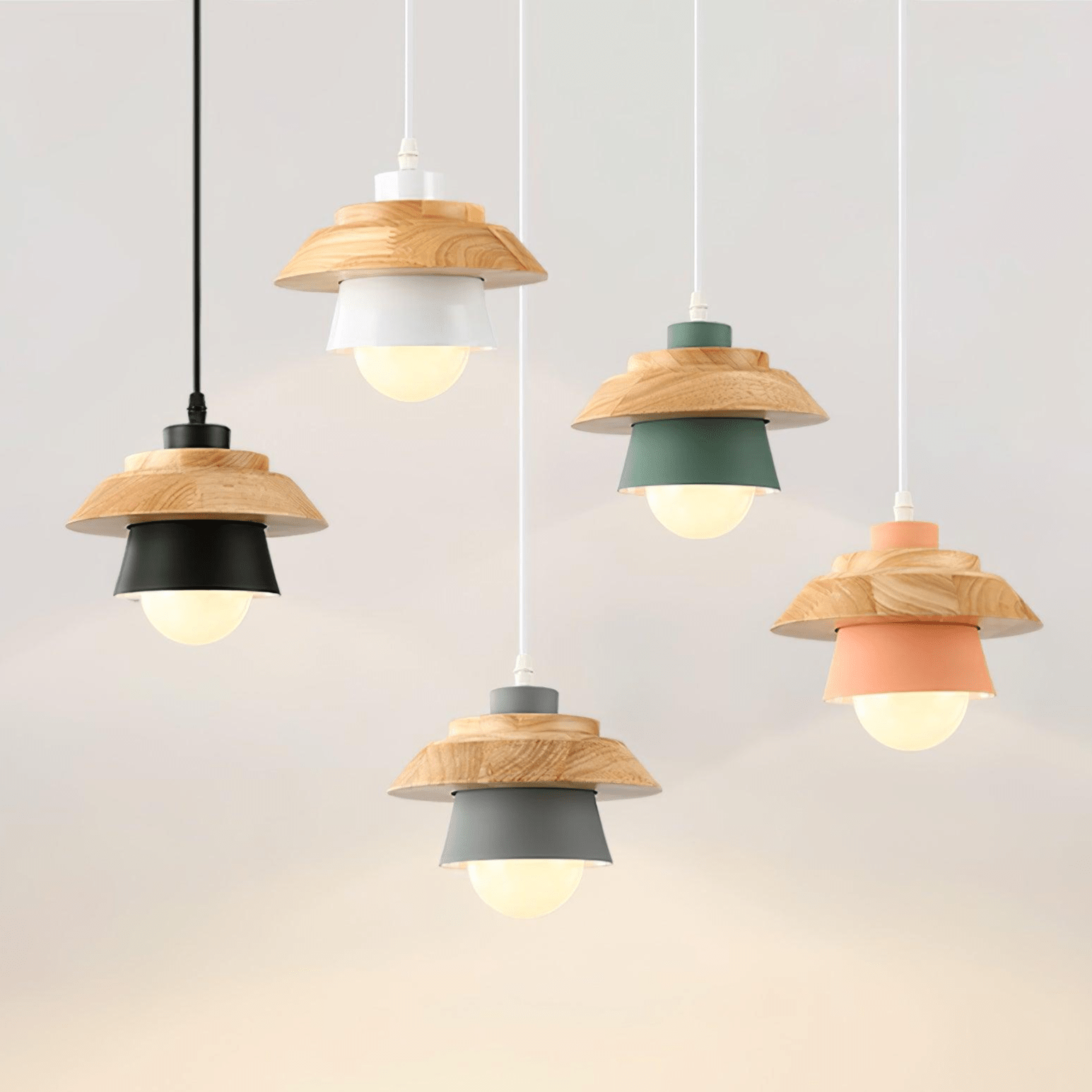 Stone Wood Pendant Lamp Natural Hanging Ceiling Light | E26/E27 Socket | Metal & Wood Design | 150cm Adjustable Cable