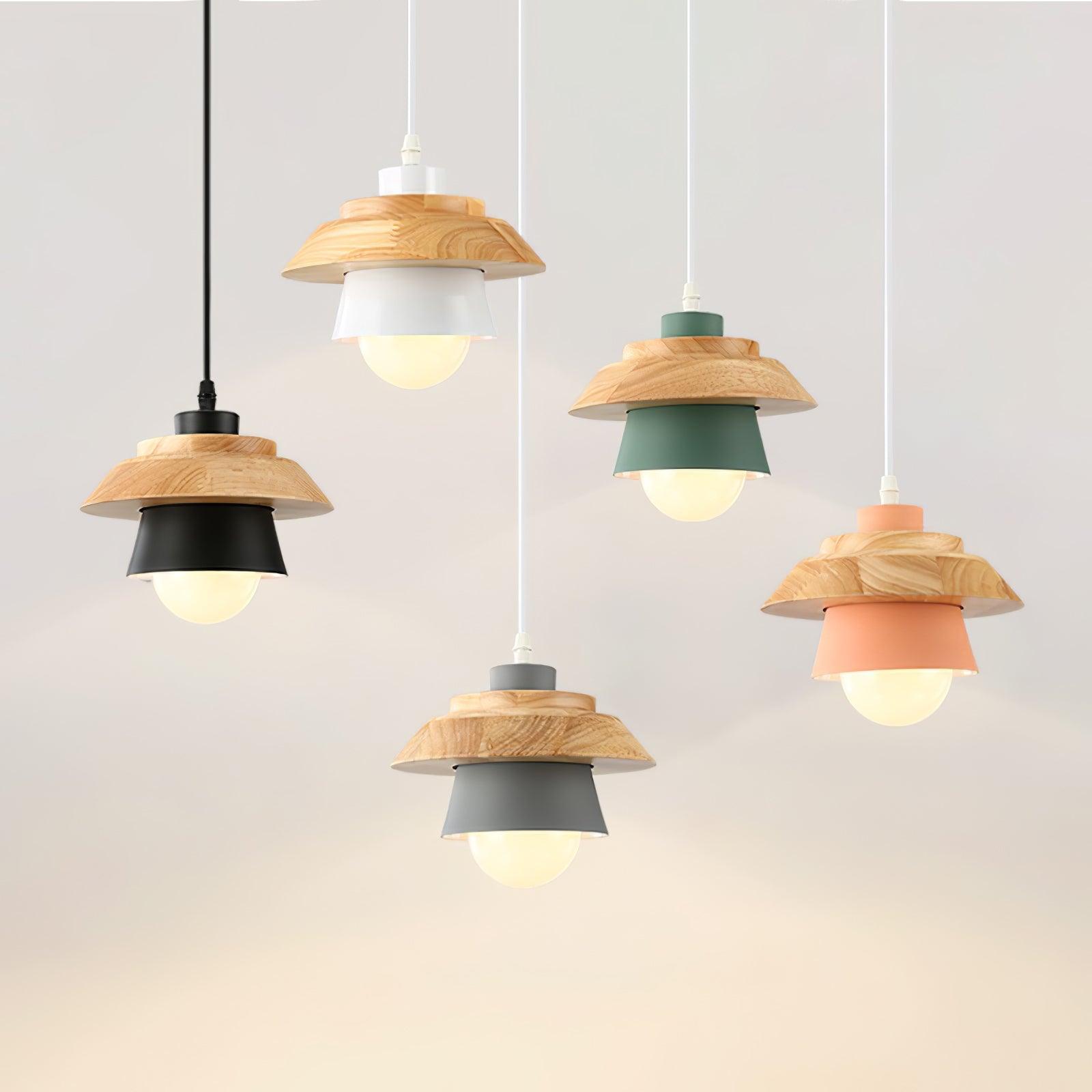 Stone Wood Pendant Lamp Natural Hanging Ceiling Light | E26/E27 Socket | Metal & Wood Design | 150cm Adjustable Cable