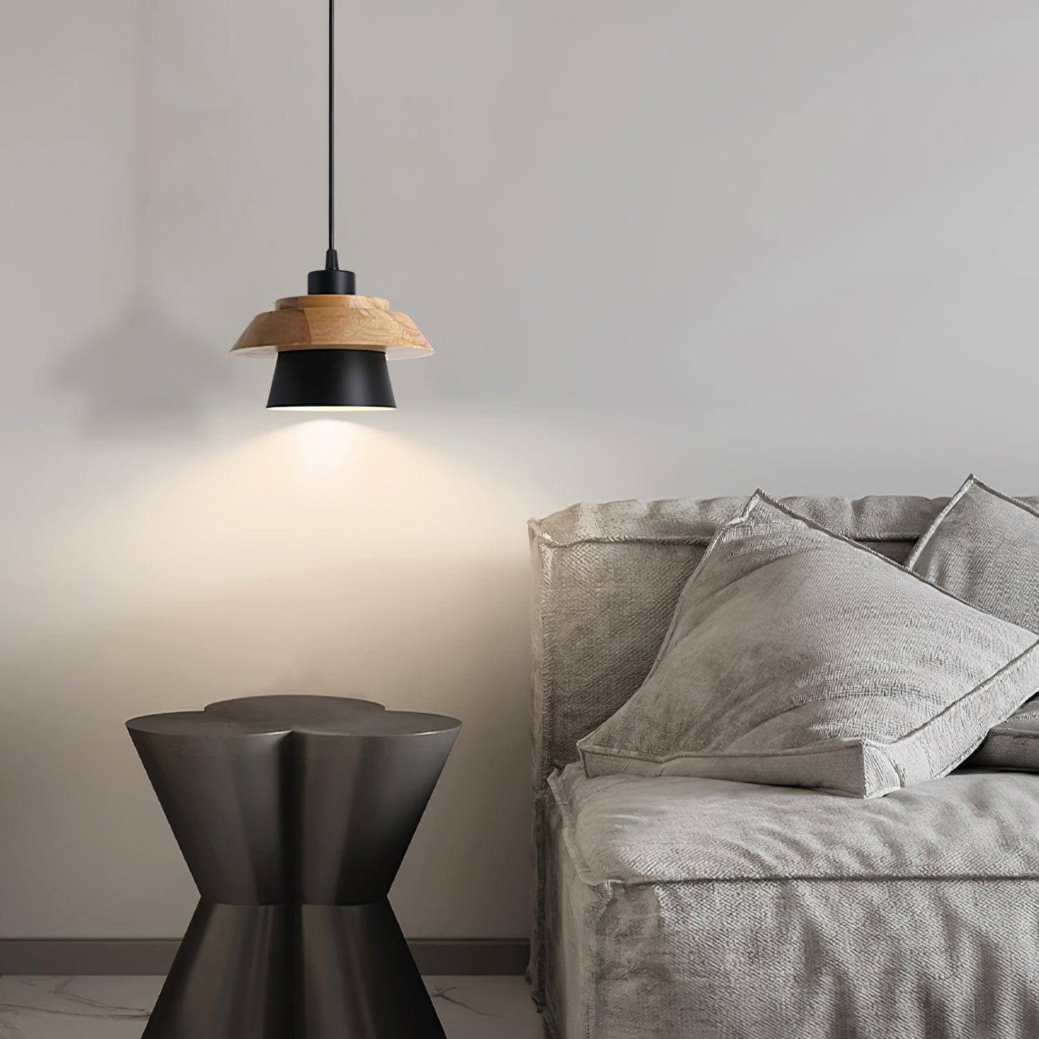 Stone Wood Pendant Lamp Natural Hanging Ceiling Light | E26/E27 Socket | Metal & Wood Design | 150cm Adjustable Cable