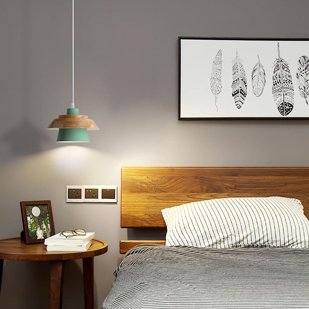 Stone Wood Pendant Lamp Natural Hanging Ceiling Light | E26/E27 Socket | Metal & Wood Design | 150cm Adjustable Cable
