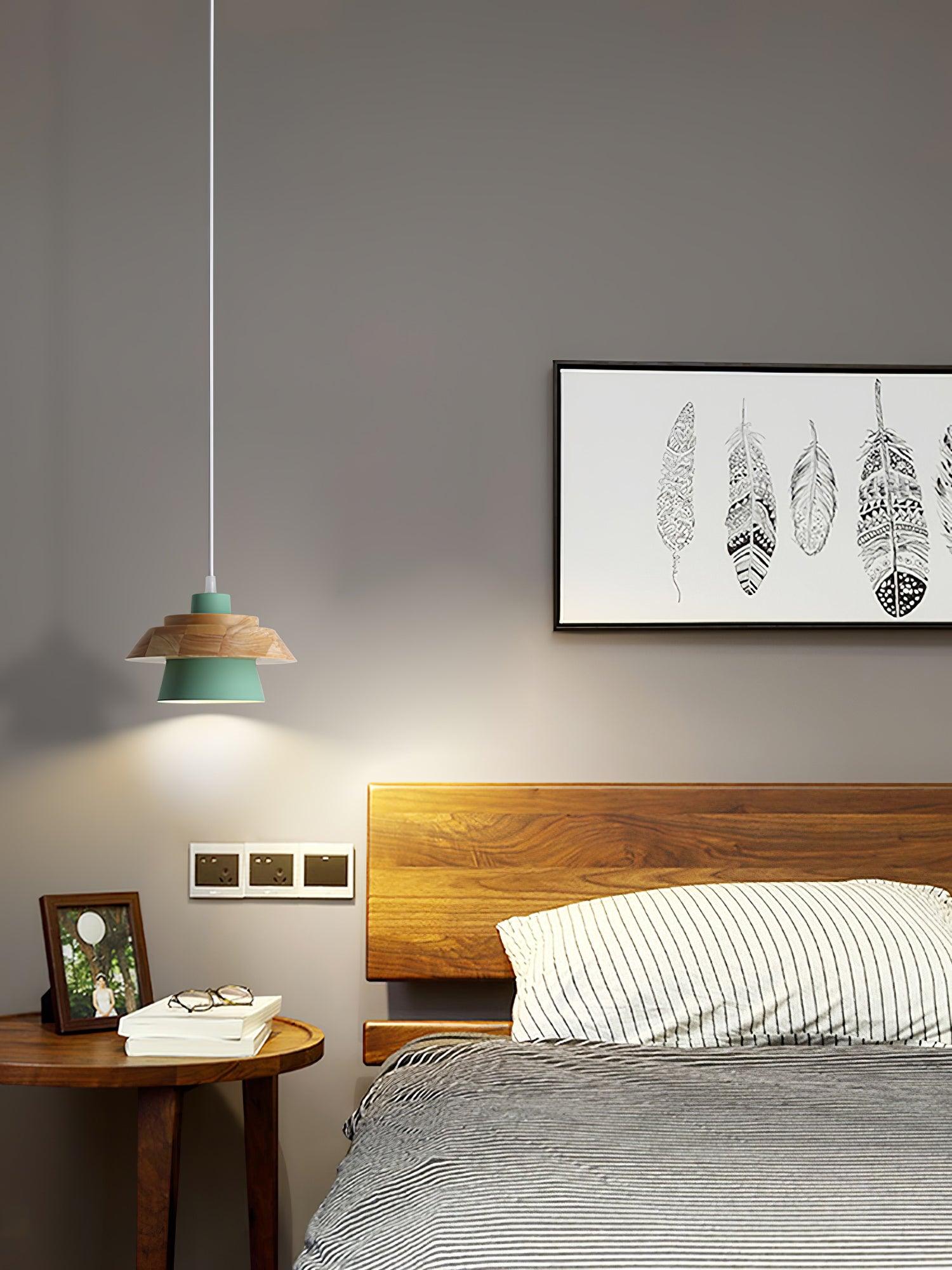Stone Wood Pendant Lamp Natural Hanging Ceiling Light | E26/E27 Socket | Metal & Wood Design | 150cm Adjustable Cable