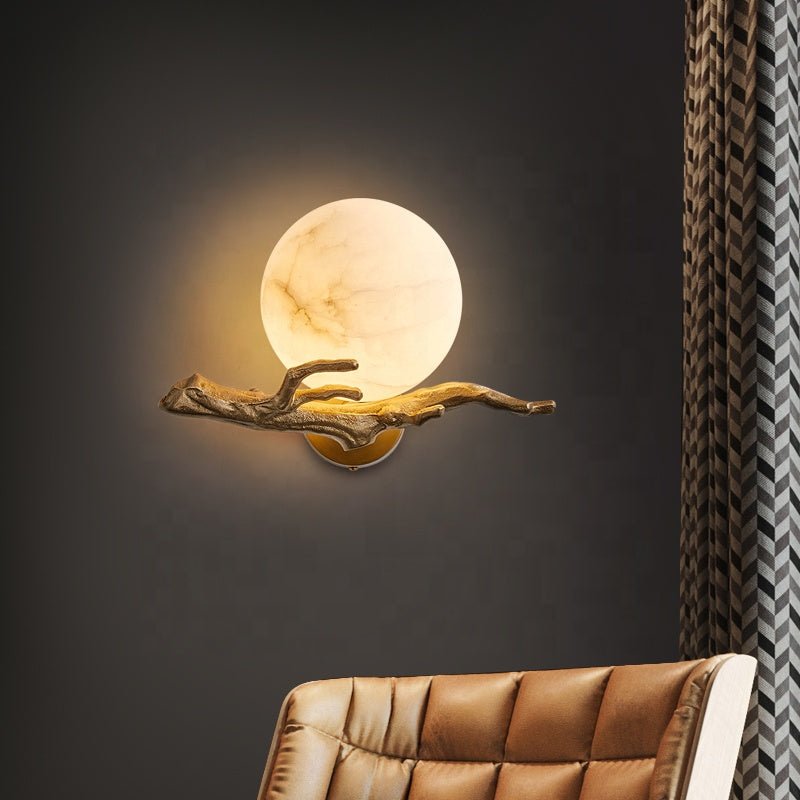 Modern Marble Wall Lamp Scandinavian Design | Copper Stone Wall Light | LED Indoor Lighting | Luxury Minimalist Fixture | 30cm