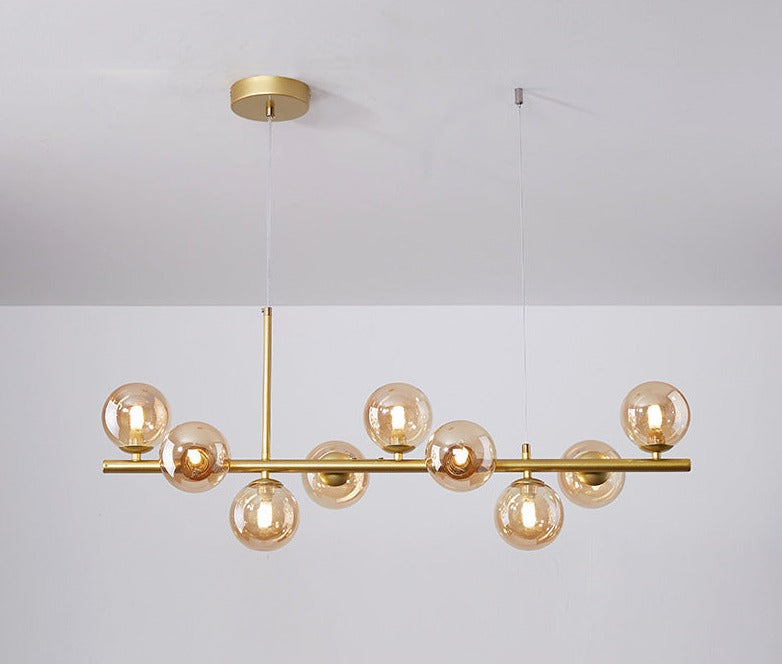 Luxury Dining Table Pendant Lamp 9-Light Linear Chandelier | Iron Glass | 83×24cm | Adjustable Height 1m | Modern Dining Room Lighting