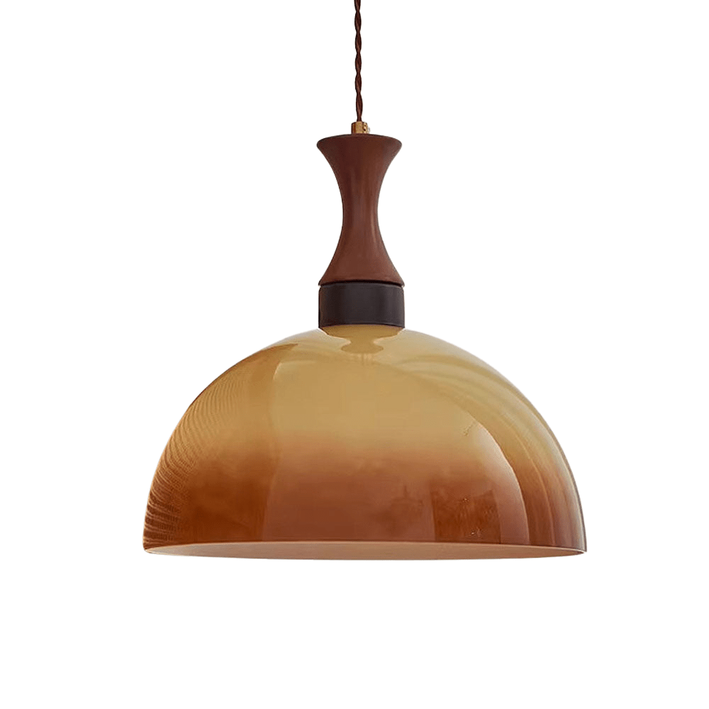 Retro Amber Glass Pendant Lamp Farmhouse Ceiling Light | Vintage Iron Shade Design | E26 LED Compatible | Dining Room Kitchen Lighting