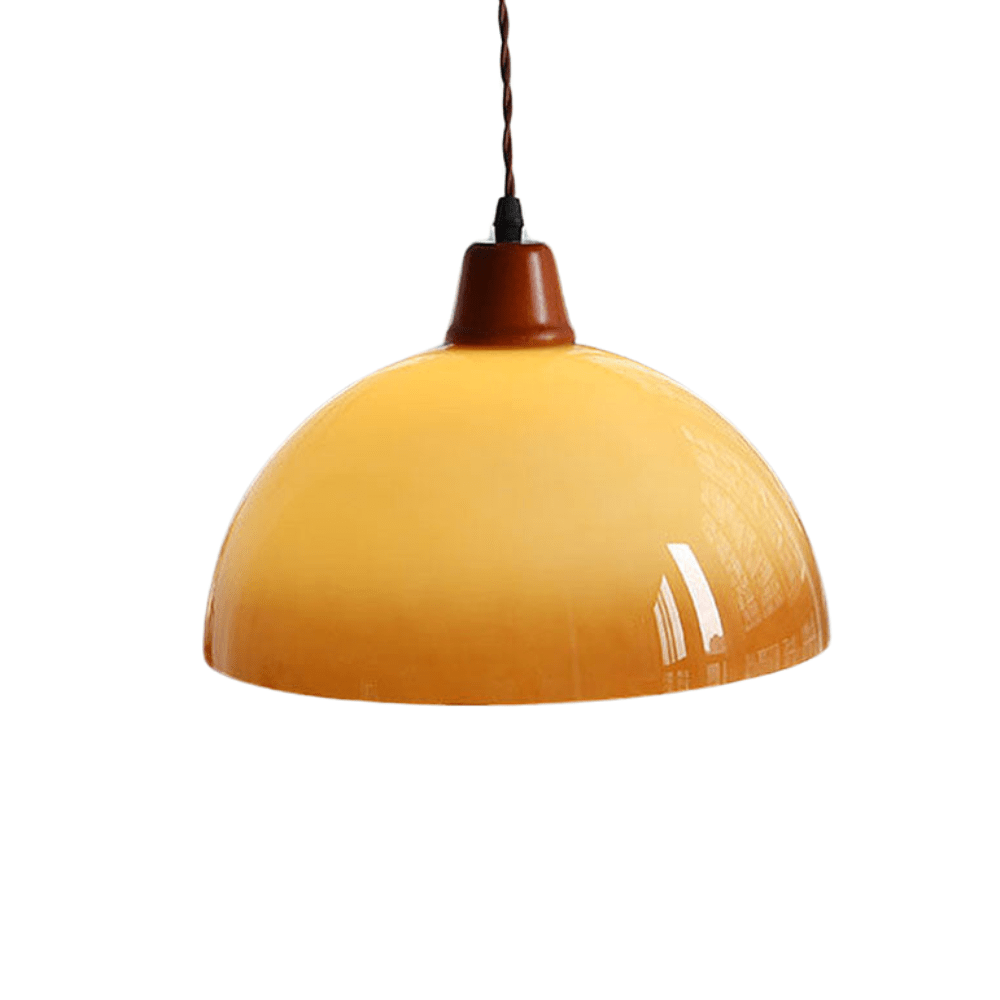 Retro Amber Glass Pendant Lamp Farmhouse Ceiling Light | Vintage Iron Shade Design | E26 LED Compatible | Dining Room Kitchen Lighting