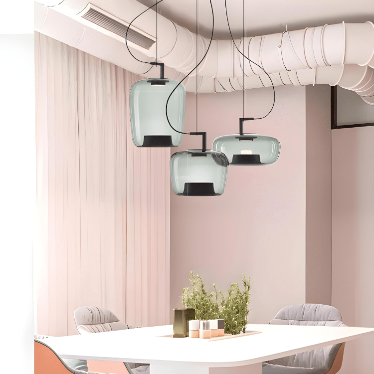 Scandinavian Modern Kitchen Pendant Lamp with Glass Globe | E27 LED Ceiling Light | Iron & Glass Stone | Dining Table Hanging Light