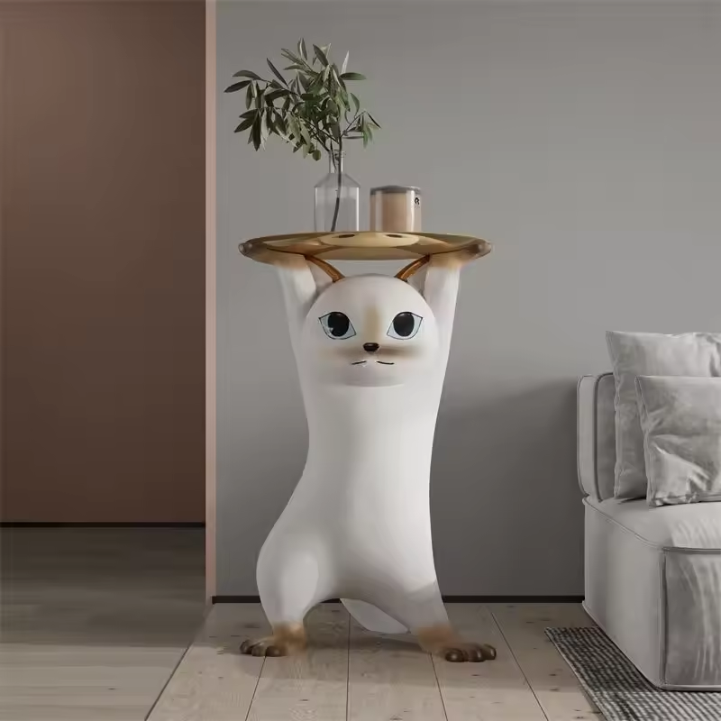 Phanora Cat Figure Side Table | Decorative Resin Coffee Table for Living Room | Playful Statement Accent Table for Sofa & Lounge | Modern Artistic Home Decor