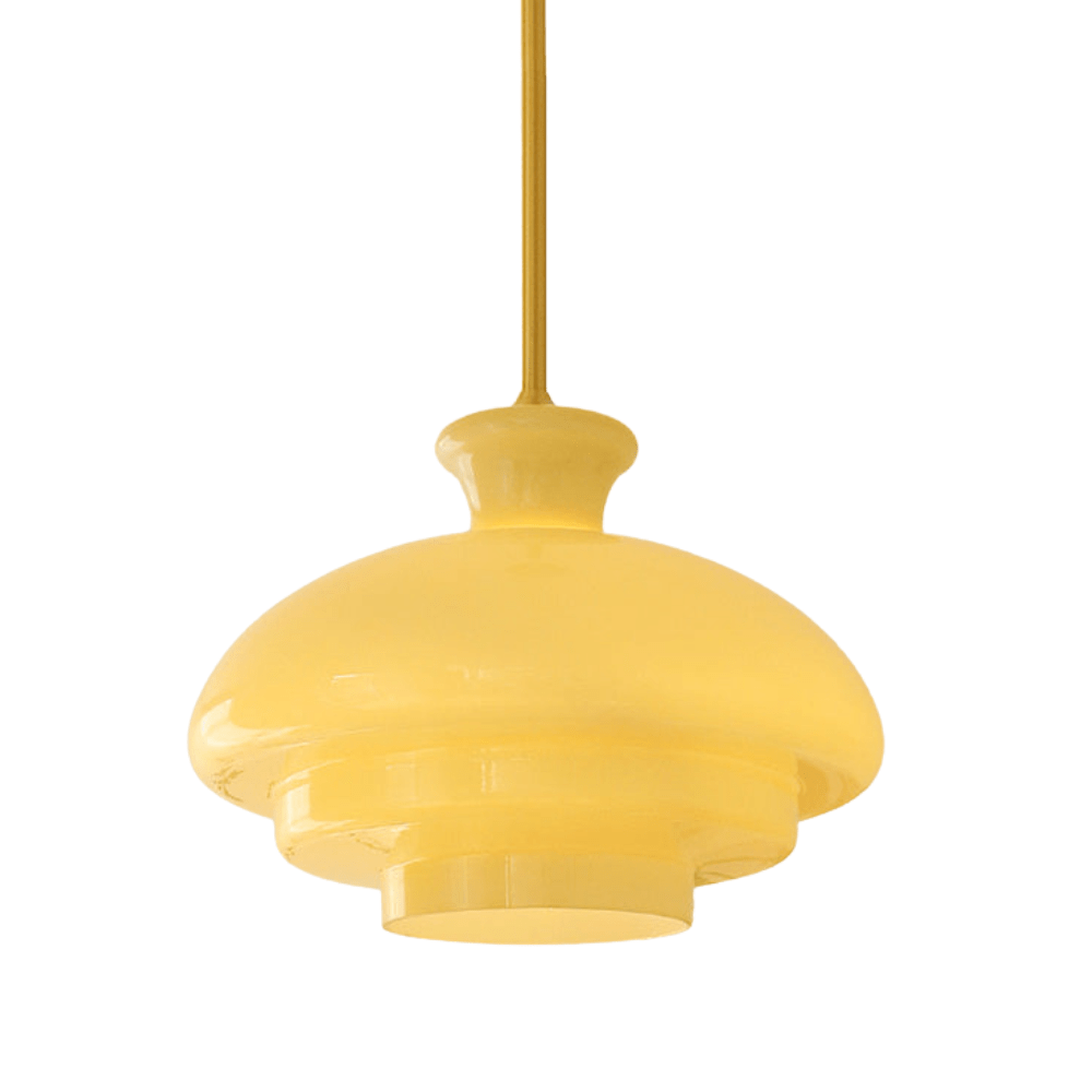Bauhaus pendant lamp made of cream yellow glass