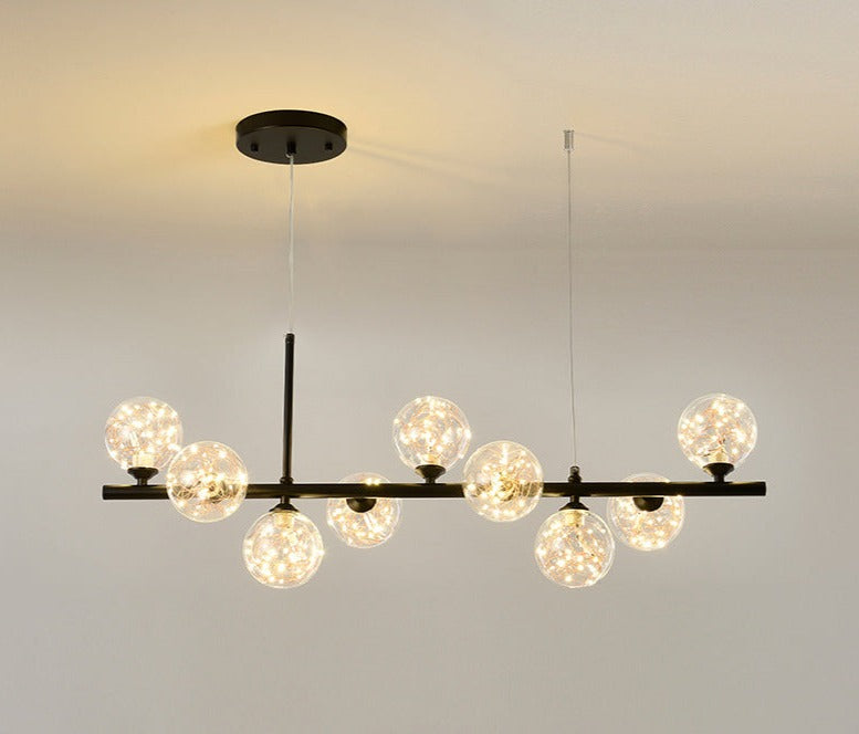 Luxury Dining Table Pendant Lamp 9-Light Linear Chandelier | Iron Glass | 83×24cm | Adjustable Height 1m | Modern Dining Room Lighting