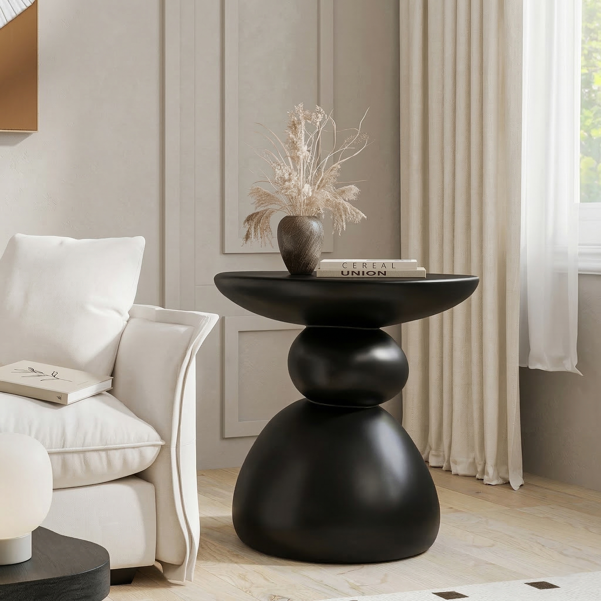 Cireva Scandinavian Side Table | Modern Minimalist Living Room & Bedroom Accent Table | Compact Resin Round Side Table / Nightstand | Ø43 × H40 cm