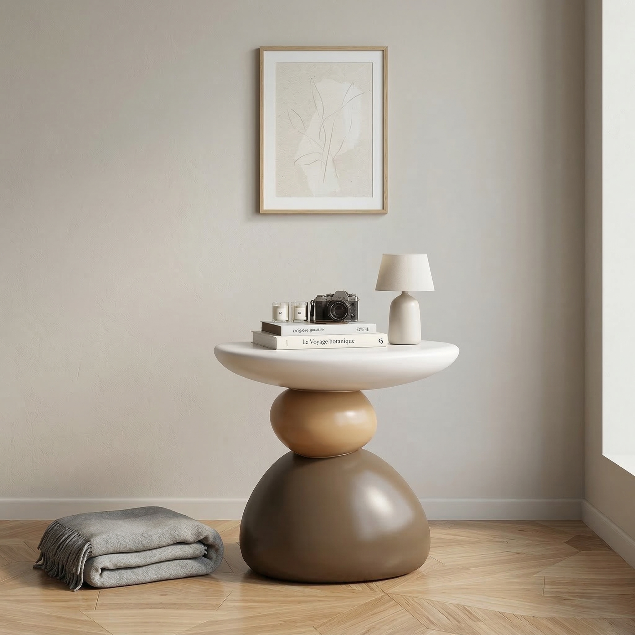 Cireva Scandinavian Side Table | Modern Minimalist Living Room & Bedroom Accent Table | Compact Resin Round Side Table / Nightstand | Ø43 × H40 cm