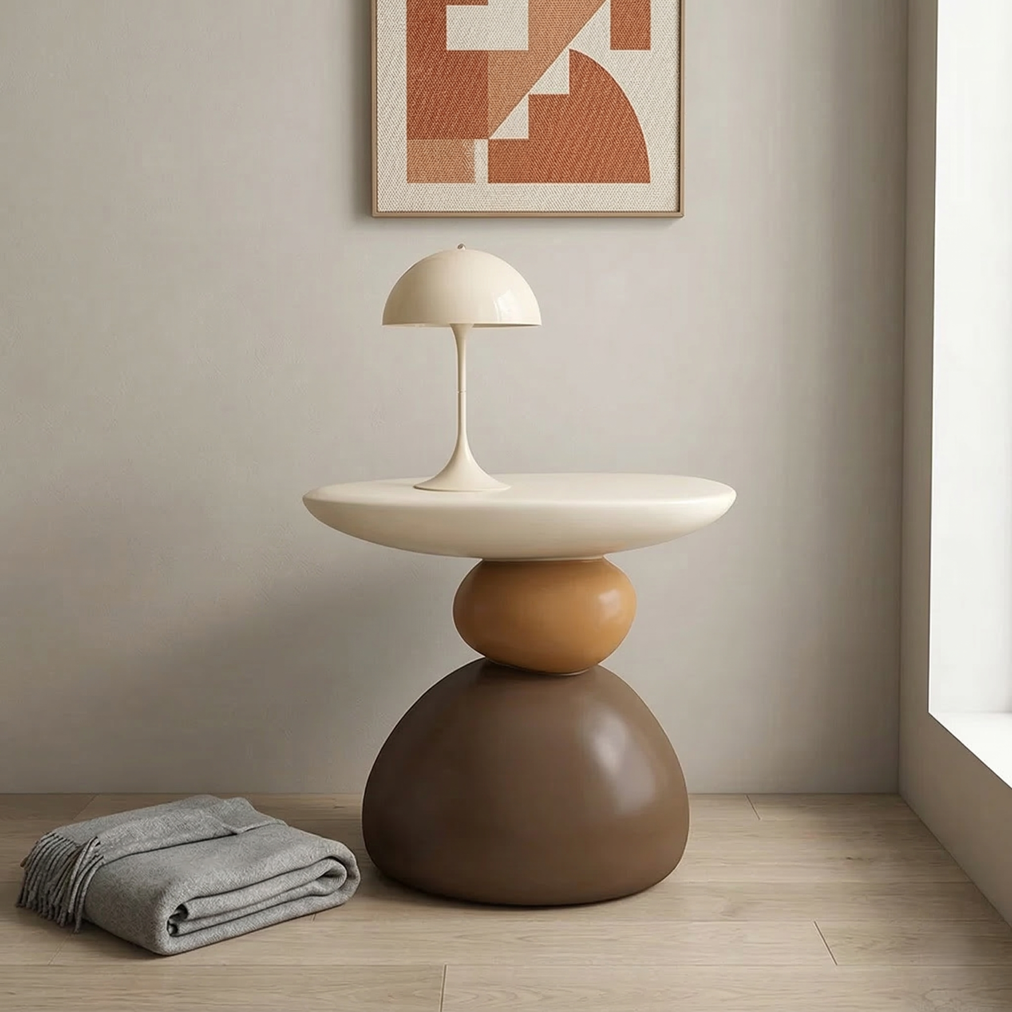 Cireva Scandinavian Side Table | Modern Minimalist Living Room & Bedroom Accent Table | Compact Resin Round Side Table / Nightstand | Ø43 × H40 cm