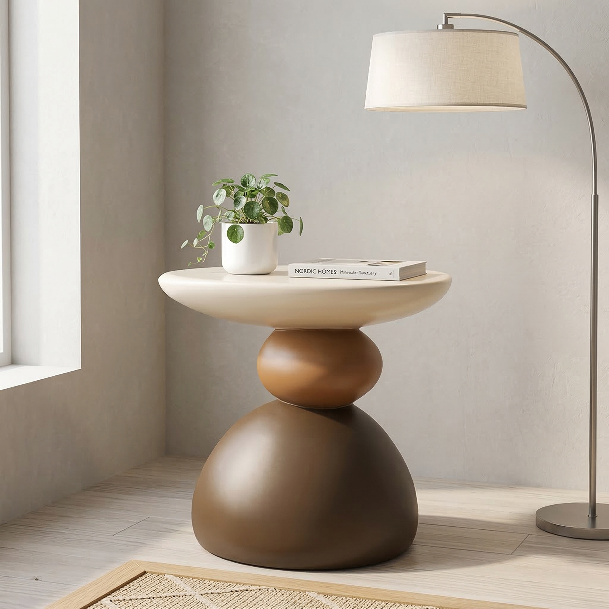 Cireva Scandinavian Side Table | Modern Minimalist Living Room & Bedroom Accent Table | Compact Resin Round Side Table / Nightstand | Ø43 × H40 cm