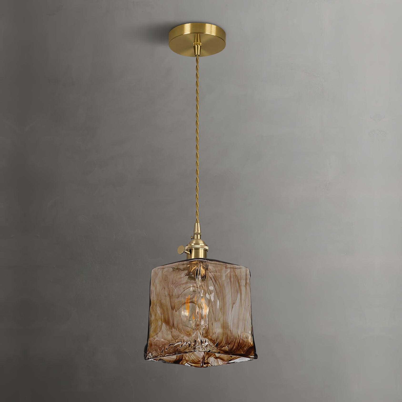 Vintage Brown Glass Pendant Light | Brass & Metal Hanging Lamp | E26/E27 LED Compatible | Warm Ambient Ceiling Lighting