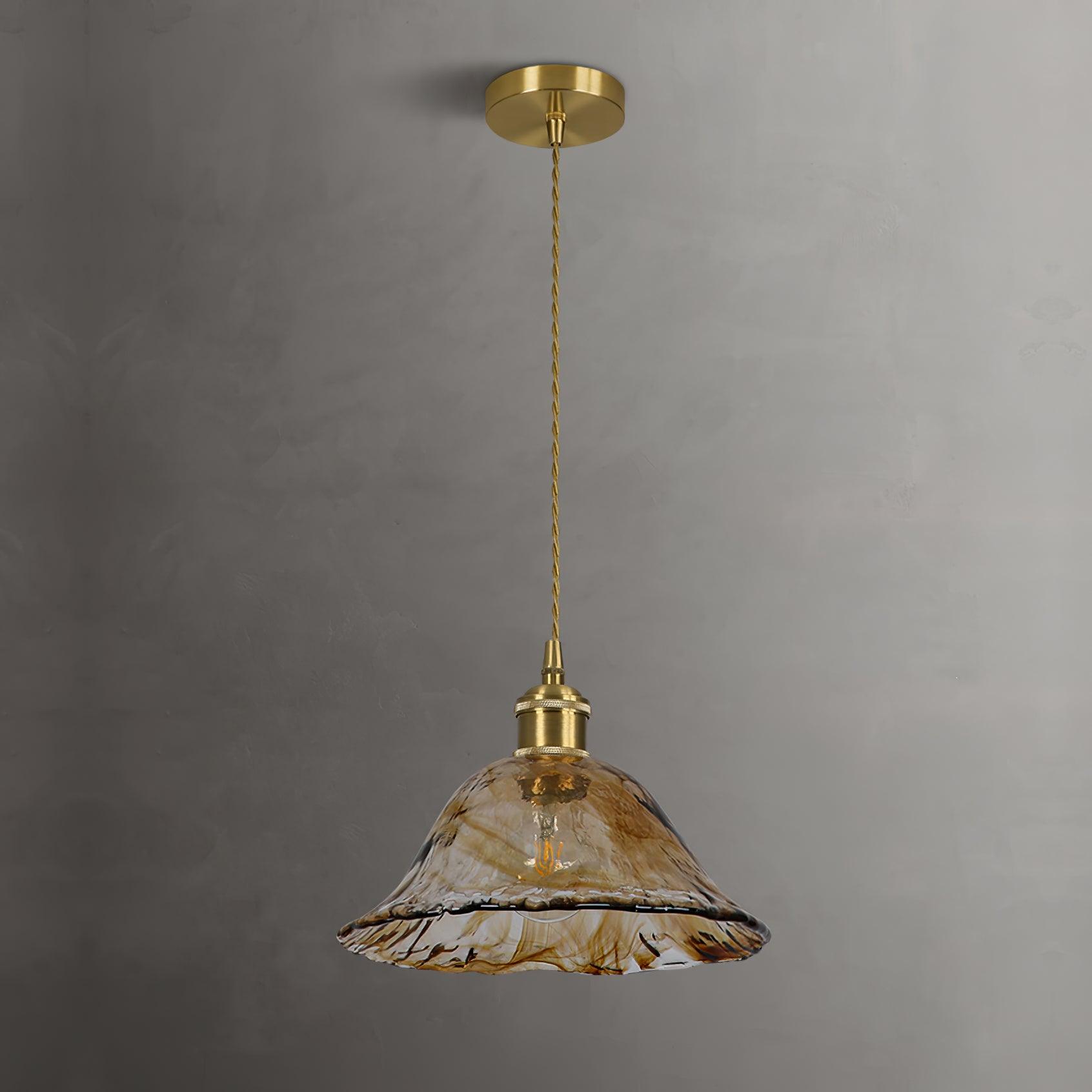 Vintage Brown Glass Pendant Light | Brass & Metal Hanging Lamp | E26/E27 LED Compatible | Warm Ambient Ceiling Lighting