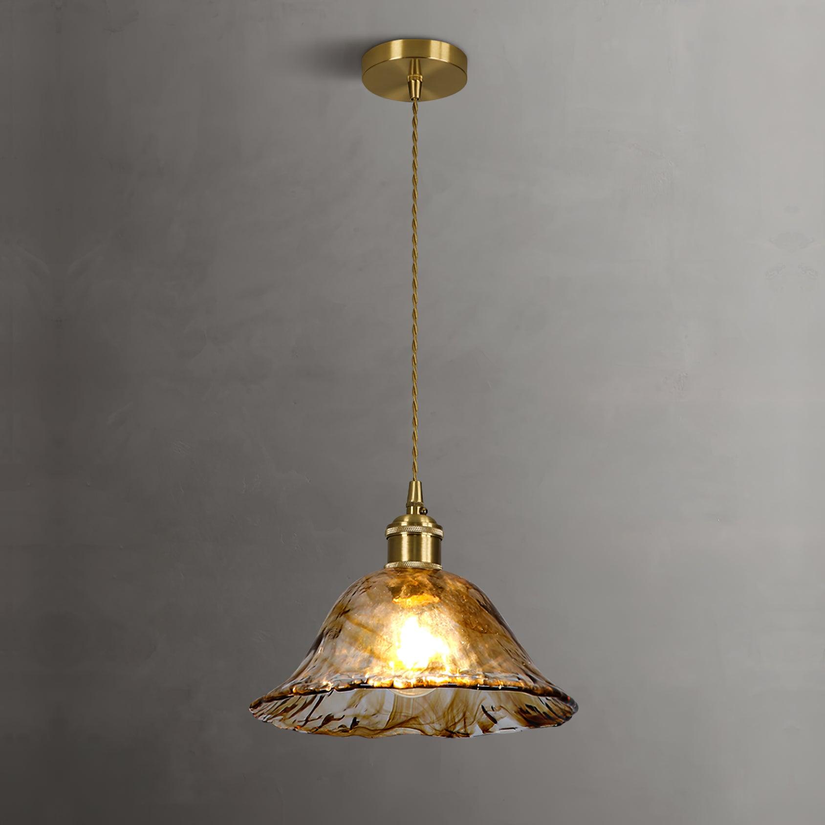 Vintage Brown Glass Pendant Light | Brass & Metal Hanging Lamp | E26/E27 LED Compatible | Warm Ambient Ceiling Lighting
