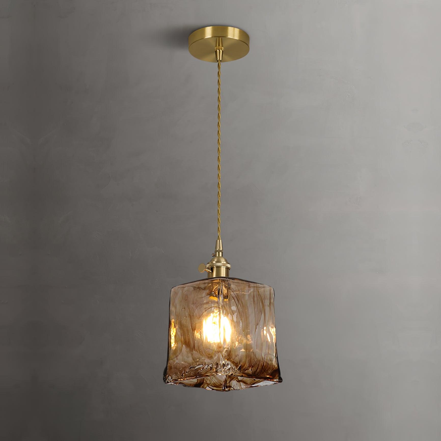 Vintage Brown Glass Pendant Light | Brass & Metal Hanging Lamp | E26/E27 LED Compatible | Warm Ambient Ceiling Lighting