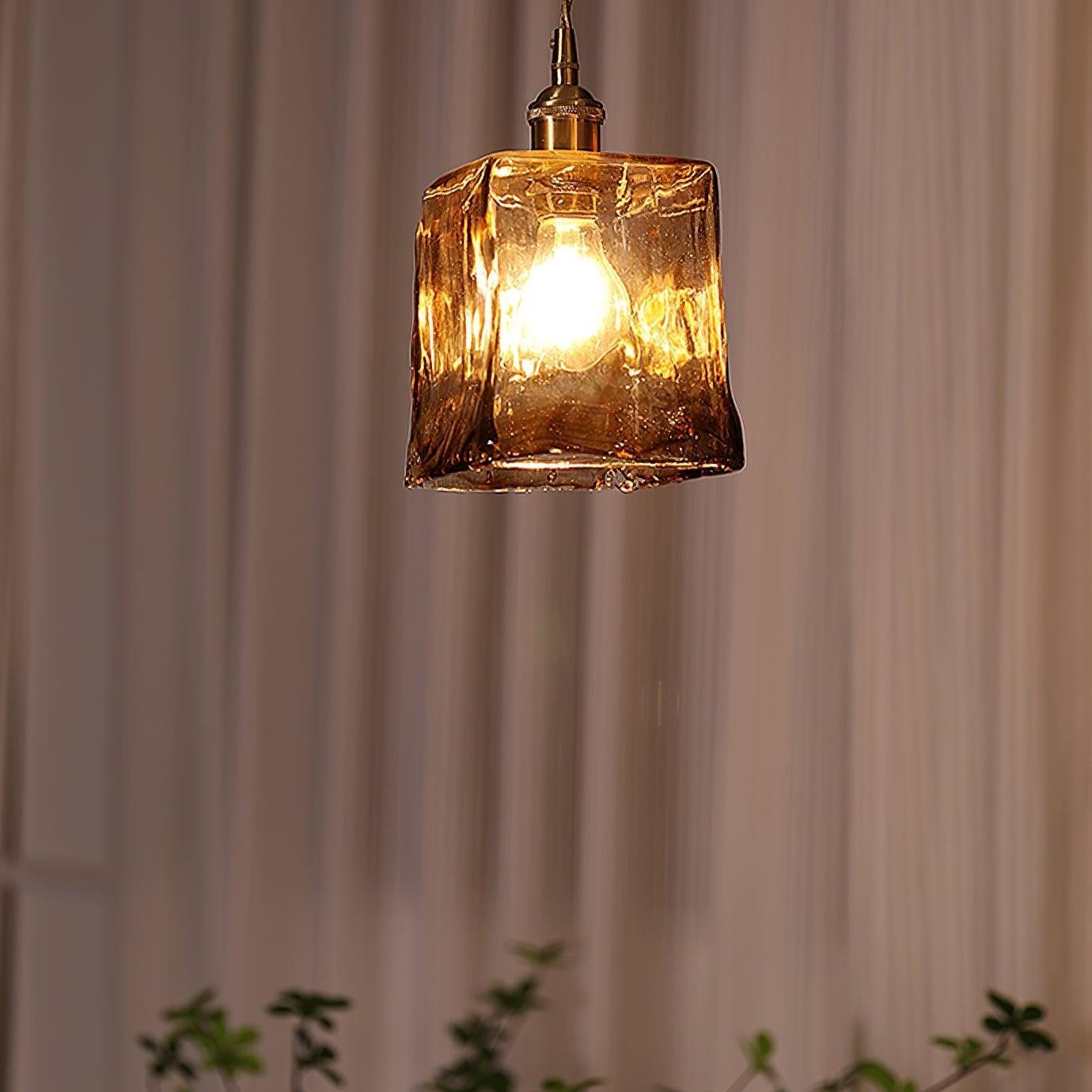 Vintage Brown Glass Pendant Light | Brass & Metal Hanging Lamp | E26/E27 LED Compatible | Warm Ambient Ceiling Lighting
