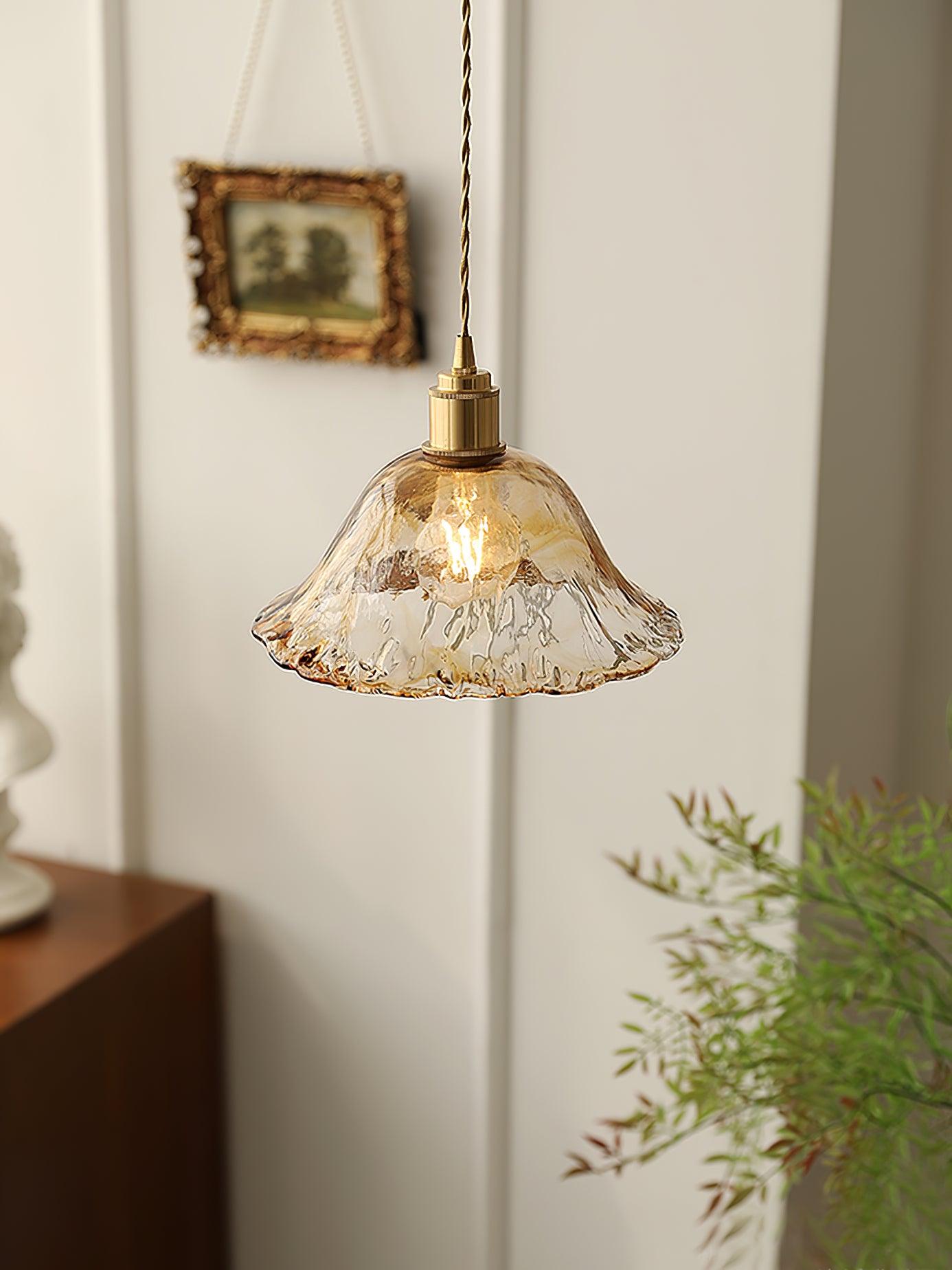 Vintage Brown Glass Pendant Light | Brass & Metal Hanging Lamp | E26/E27 LED Compatible | Warm Ambient Ceiling Lighting
