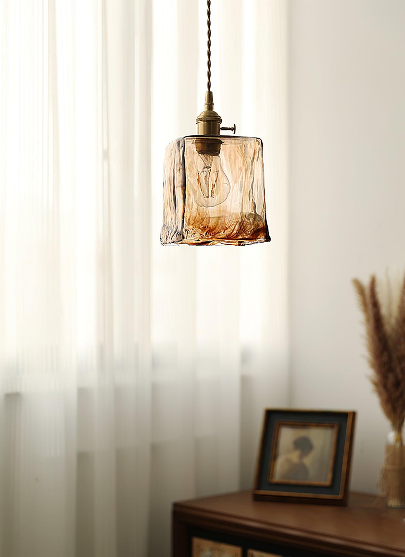 Vintage Brown Glass Pendant Light | Brass & Metal Hanging Lamp | E26/E27 LED Compatible | Warm Ambient Ceiling Lighting