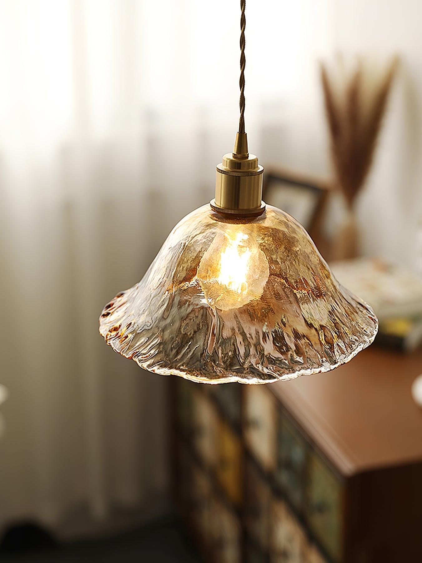 Vintage Brown Glass Pendant Light | Brass & Metal Hanging Lamp | E26/E27 LED Compatible | Warm Ambient Ceiling Lighting