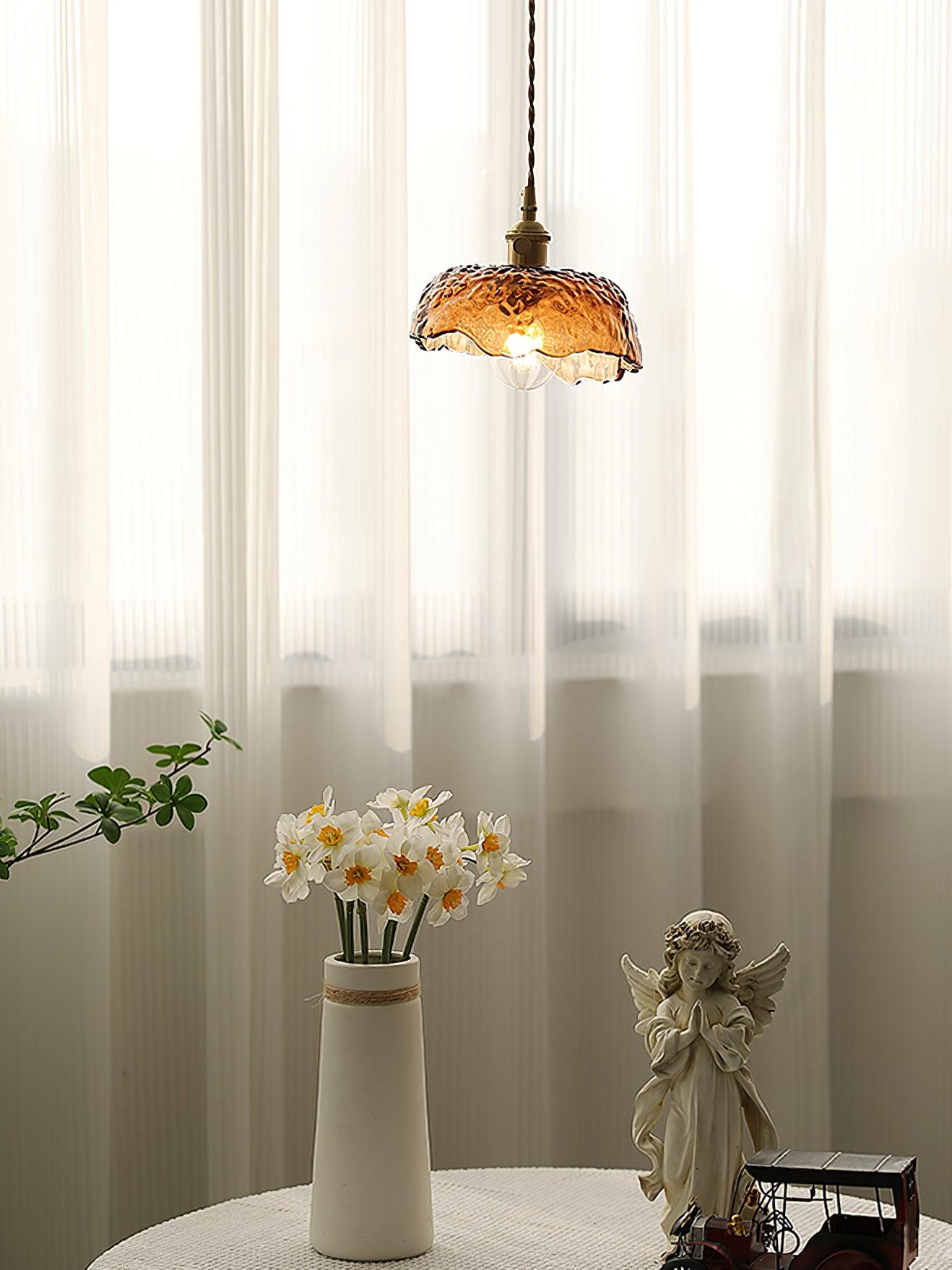 Vintage Brown Glass Pendant Light | Brass & Metal Hanging Lamp | E26/E27 LED Compatible | Warm Ambient Ceiling Lighting
