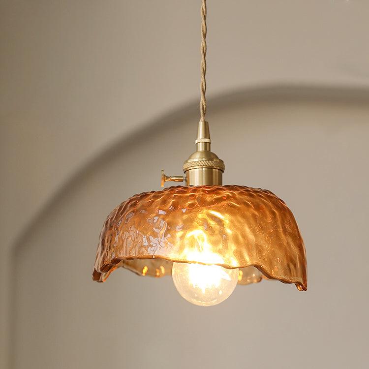 Vintage Brown Glass Pendant Light | Brass & Metal Hanging Lamp | E26/E27 LED Compatible | Warm Ambient Ceiling Lighting