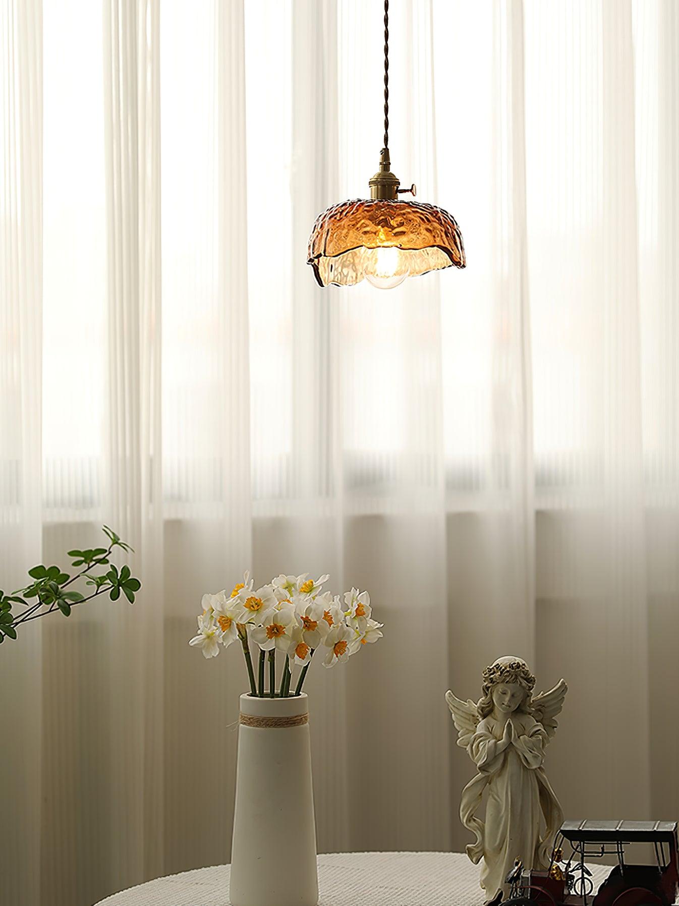Vintage Brown Glass Pendant Light | Brass & Metal Hanging Lamp | E26/E27 LED Compatible | Warm Ambient Ceiling Lighting