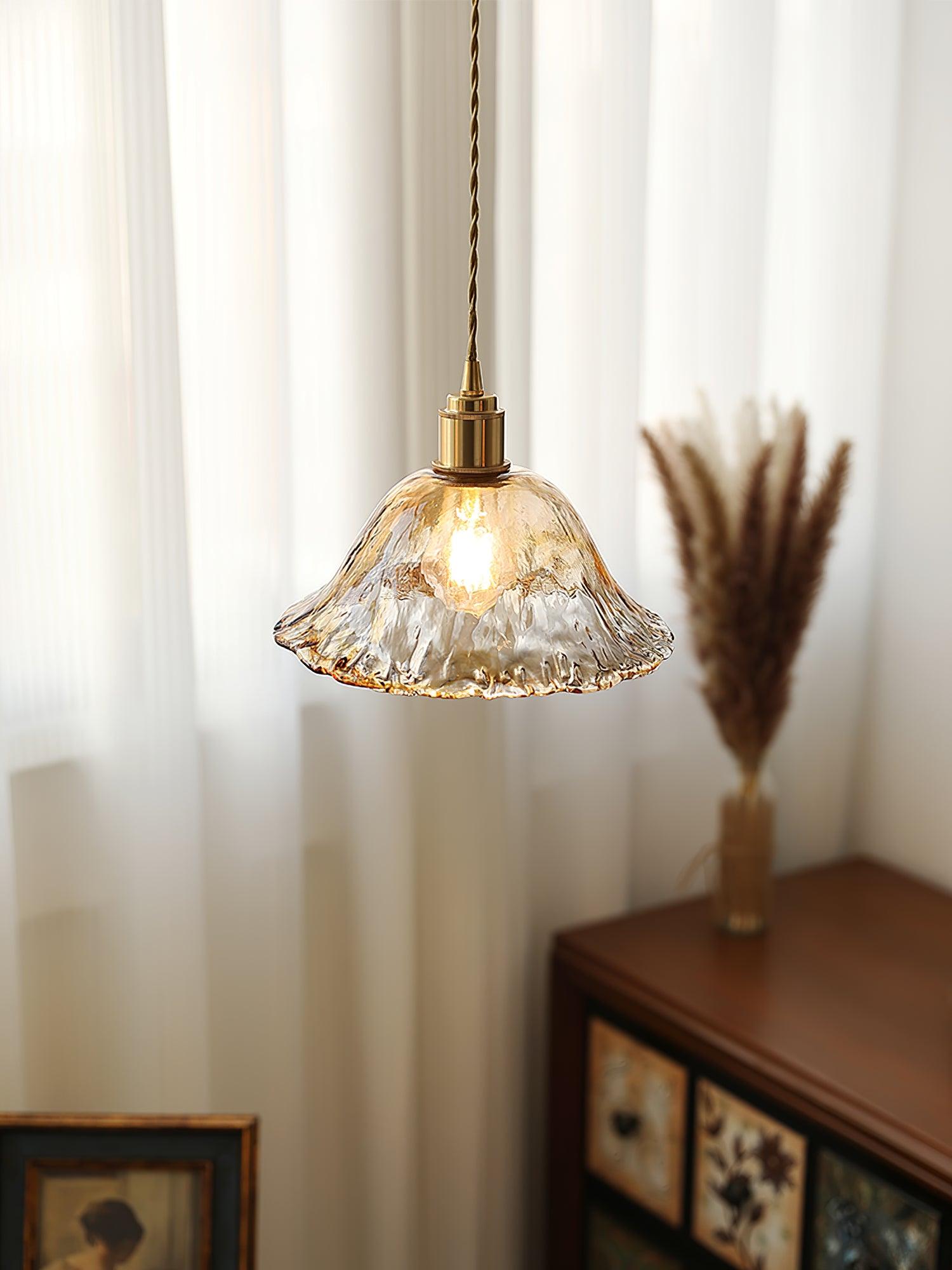 Vintage Brown Glass Pendant Light | Brass & Metal Hanging Lamp | E26/E27 LED Compatible | Warm Ambient Ceiling Lighting