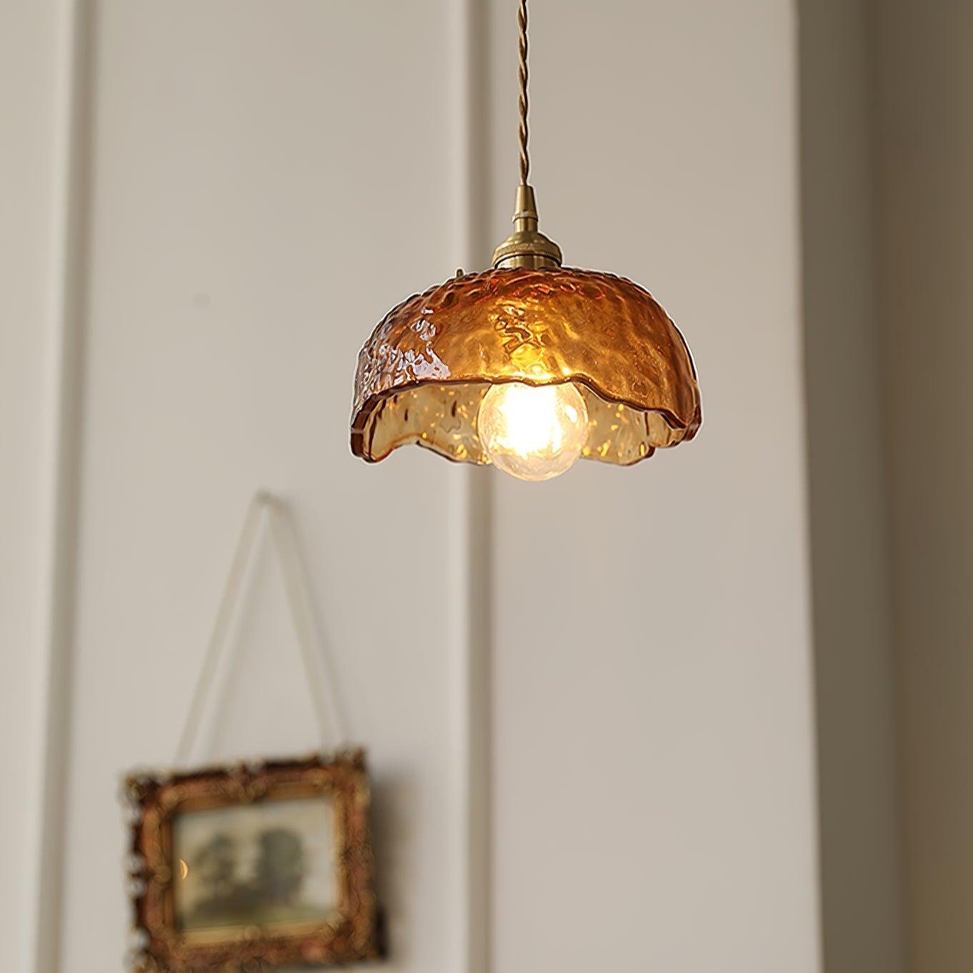 Vintage Brown Glass Pendant Light | Brass & Metal Hanging Lamp | E26/E27 LED Compatible | Warm Ambient Ceiling Lighting