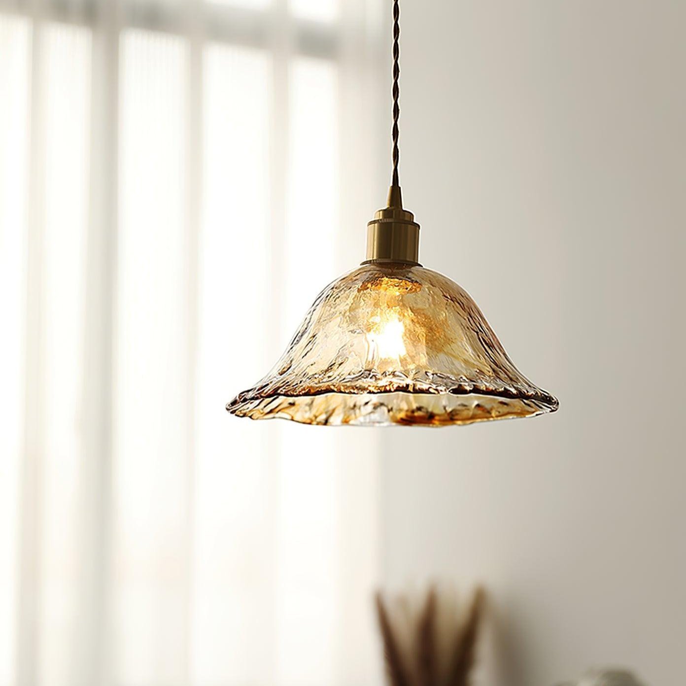 Vintage Brown Glass Pendant Light | Brass & Metal Hanging Lamp | E26/E27 LED Compatible | Warm Ambient Ceiling Lighting